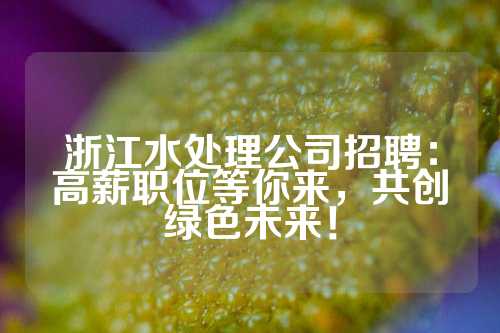 浙江水处理公司招聘：高薪职位等你来，共创绿色未来！
