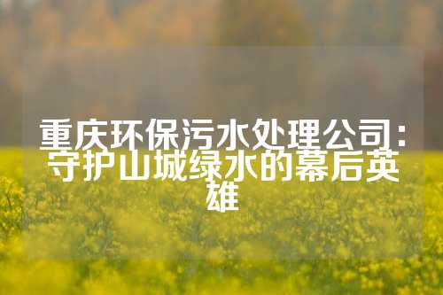 重庆环保污水处理公司：守护山城绿水的幕后英雄